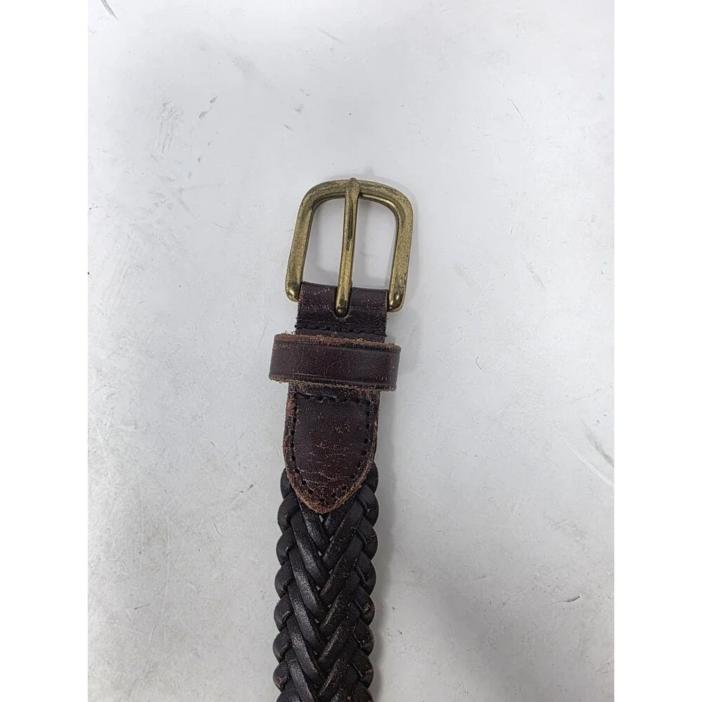 Vtg Polo Ralph Lauren Belt Size 26 Braided Woven Brown Leather Brass Buckle GUC